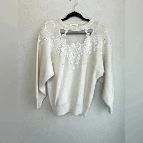 eugenia Sweaters - Eugenia MED Vintage Cottagecore Oldmoney 90’s embellished wool angora sweater